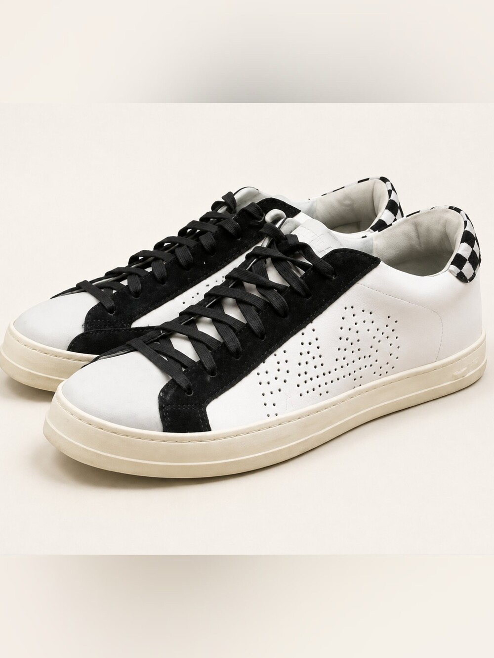 P448 Women's White Black Low Top Sneakers Leather 38